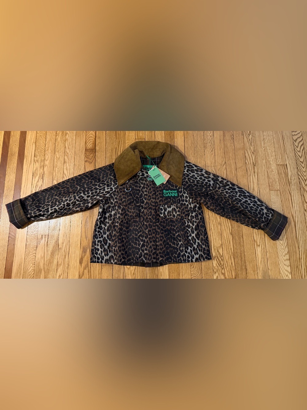 Barbour x GANNI Leopard Print Corduroy Collar Jacket NWT US 6/ UK 10